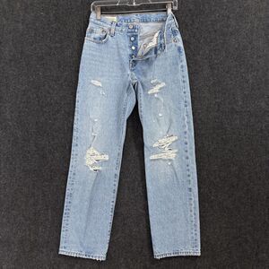 Levi's Premium 501 Jeans Women's 25 Blue High Rise Straight Distressed Denim